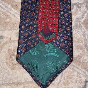 Tommy Hilfiger Silk Tie Lot - Navy & Red Geometric Medallion Formal Necktie